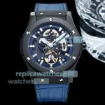 AAA Clone Hublot Big Bang 45mm Blue Skeleton Dial Rubber Strap Watch 